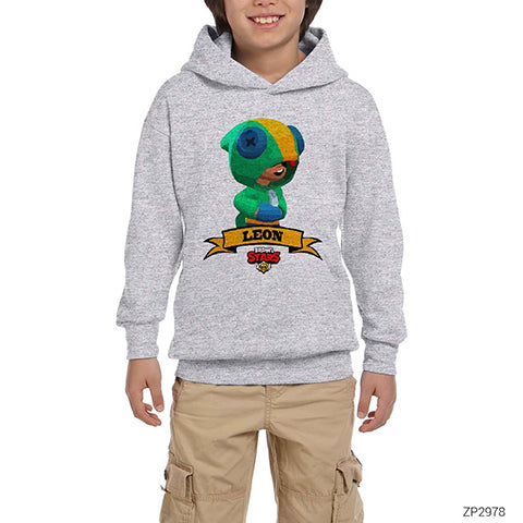 Brawl Stars Leon Gri Çocuk Kapşonlu Sweatshirt