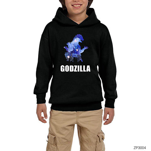 Godzilla in City Siyah Çocuk Kapşonlu Sweatshirt