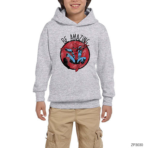 Spiderman Be Amazing Gri Çocuk Kapşonlu Sweatshirt