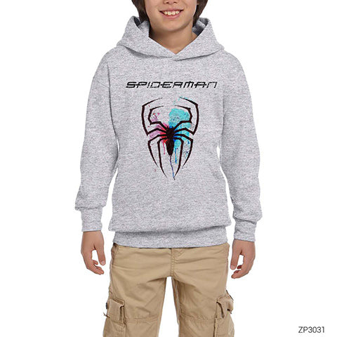 Spiderman Colored Gri Çocuk Kapşonlu Sweatshirt