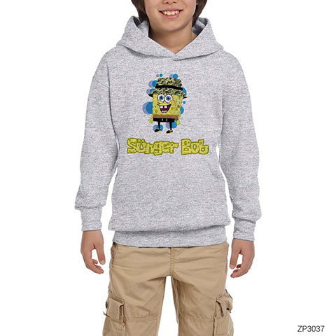 Sünger Bob Dedektif Gri Çocuk Kapşonlu Sweatshirt