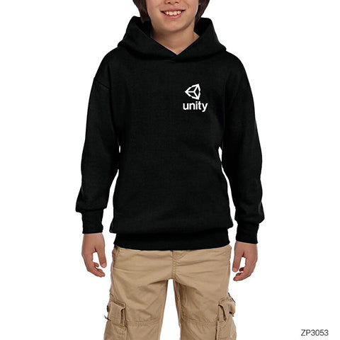 Unity Logo Siyah Çocuk Kapşonlu Sweatshirt