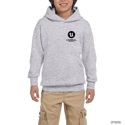 Unreal Engine Logo Gri Çocuk Kapşonlu Sweatshirt