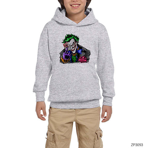 Joker with Card Gri Çocuk Kapşonlu Sweatshirt