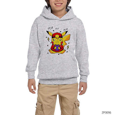 Pikachu Pew Gri Çocuk Kapşonlu Sweatshirt