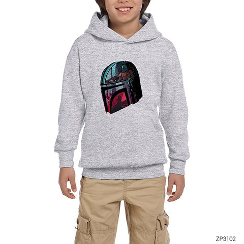 The Mandalorian Helmet Gri Çocuk Kapşonlu Sweatshirt