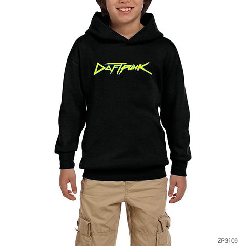 Daft Punk Logo Siyah Çocuk Kapşonlu Sweatshirt