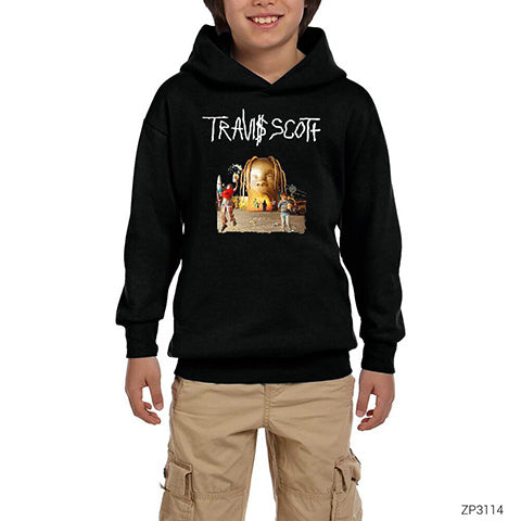 Travis Scott Siyah Çocuk Kapşonlu Sweatshirt