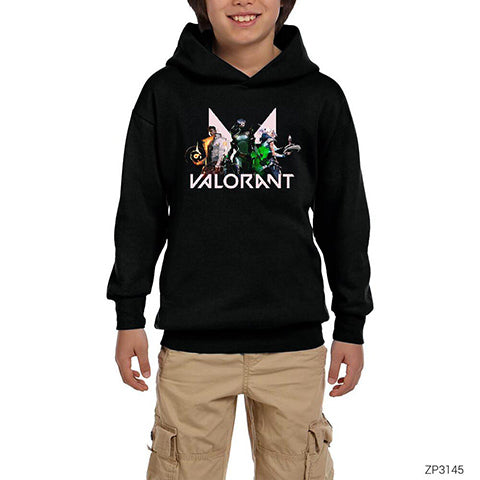 Valorant Team 1 Siyah Çocuk Kapşonlu Sweatshirt