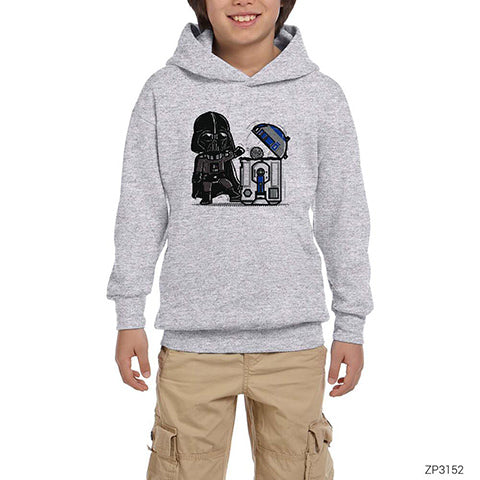 Darth Vader R2D2 Trashcan Gri Çocuk Kapşonlu Sweatshirt