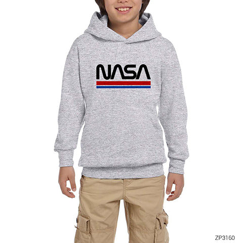 Nasa Red Blue Gri Çocuk Kapşonlu Sweatshirt