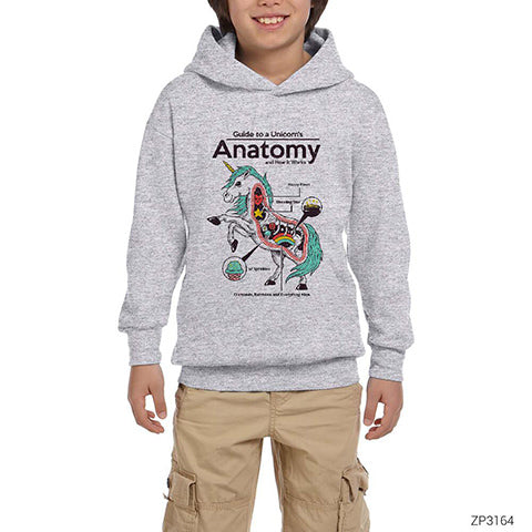 Unicorn Anatomy Gri Çocuk Kapşonlu Sweatshirt