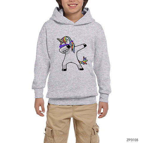 Unicorn Dabbing Gri Çocuk Kapşonlu Sweatshirt