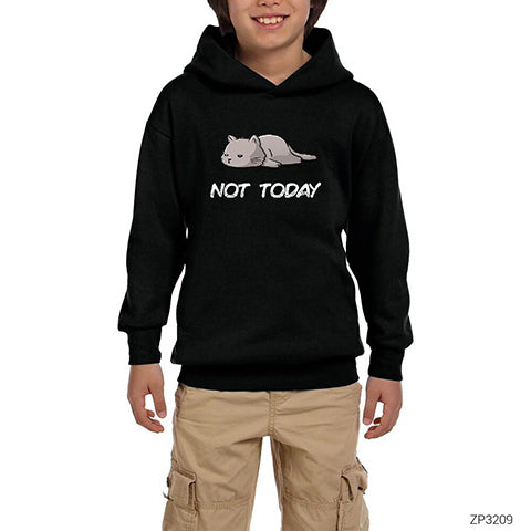 Kedi Not Today Siyah Çocuk Kapşonlu Sweatshirt