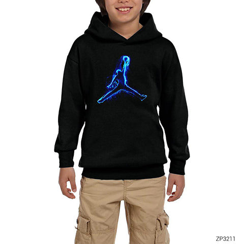 Air Jordan Blue Neon Siyah Çocuk Kapşonlu Sweatshirt