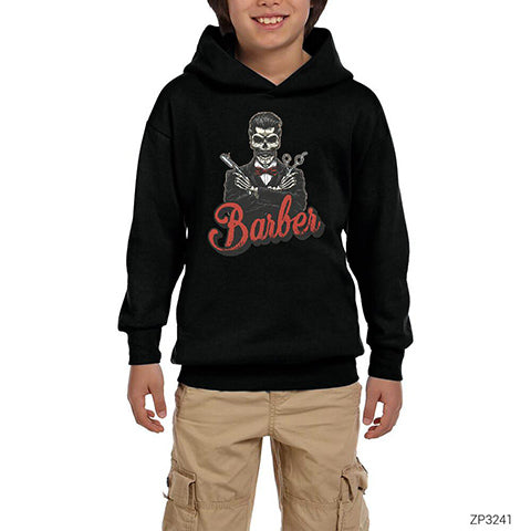 Barber Skull Siyah Çocuk Kapşonlu Sweatshirt