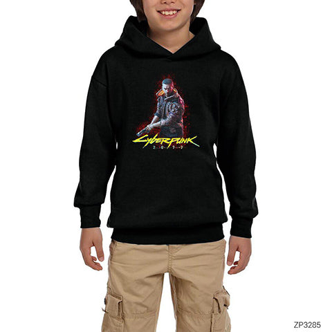 Cyberpunk 2077 Cyberman Siyah Çocuk Kapşonlu Sweatshirt