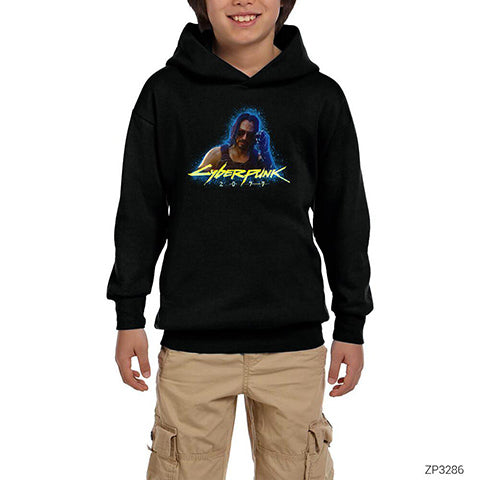 Cyberpunk 2077 Keanu Reeves Siyah Çocuk Kapşonlu Sweatshirt