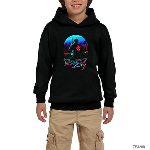 Cyberpunk 2077 Visit Night City Siyah Çocuk Kapşonlu Sweatshirt