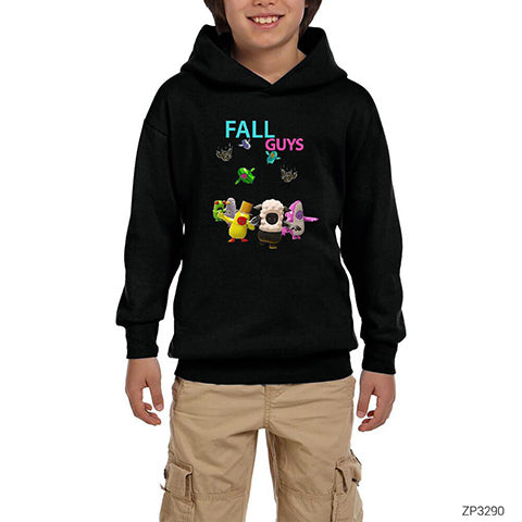 Fall Guys is Falling Siyah Çocuk Kapşonlu Sweatshirt