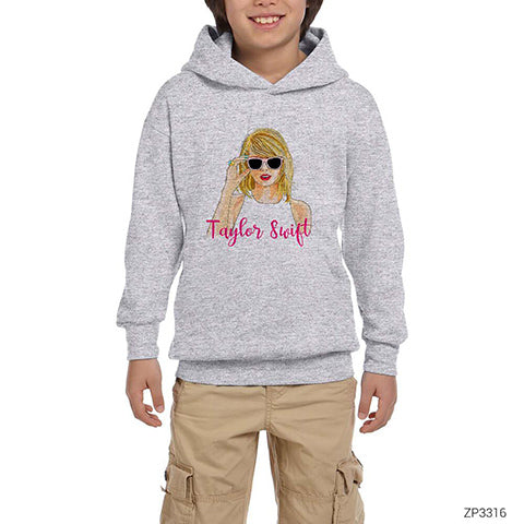 Taylor Swift Cartoon Gri Çocuk Kapşonlu Sweatshirt