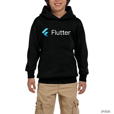 Flutter Siyah Çocuk Kapşonlu Sweatshirt