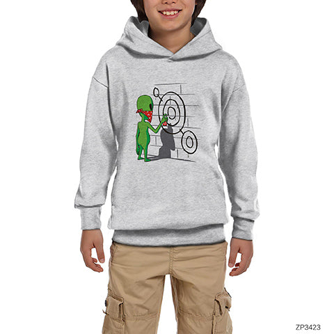 Alien Graffiti Gri Çocuk Kapşonlu Sweatshirt