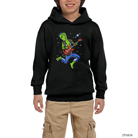 Alien Guitar Siyah Çocuk Kapşonlu Sweatshirt