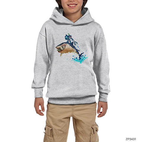 Fizz Shark Gri Çocuk Kapşonlu Sweatshirt