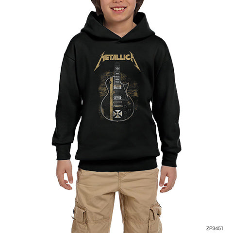 Metallica Guitar Cross Siyah Çocuk Kapşonlu Sweatshirt