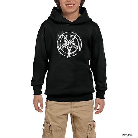 Pentagram Splash Siyah Çocuk Kapşonlu Sweatshirt