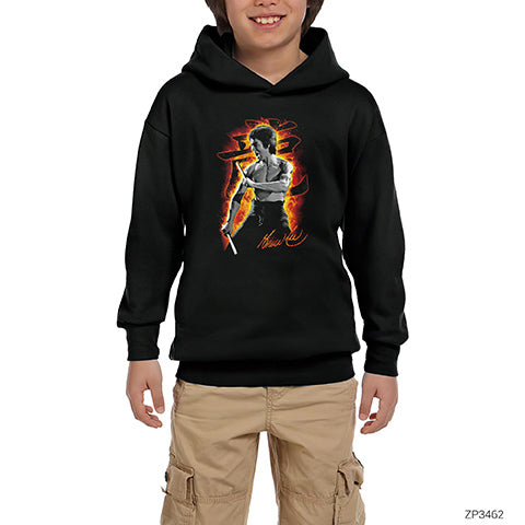 Bruce Lee Dragon Fire Siyah Çocuk Kapşonlu Sweatshirt