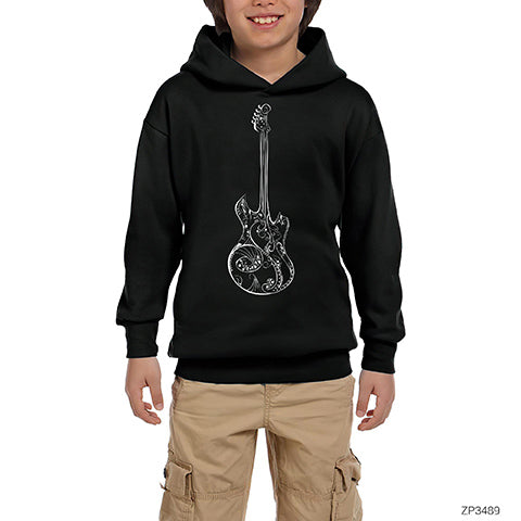 Gitar Müzik Aşkı Siyah Çocuk Kapşonlu Sweatshirt