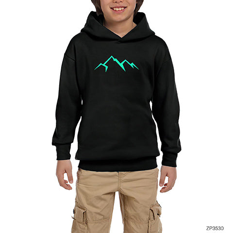 Mountains Siyah Çocuk Kapşonlu Sweatshirt