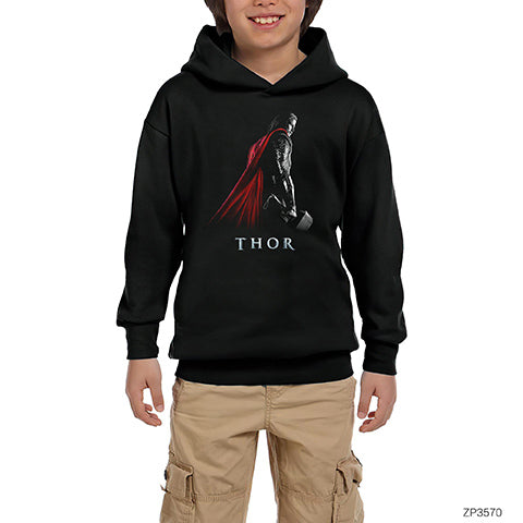 Thor Worthy of Mjolnir Siyah Çocuk Kapşonlu Sweatshirt