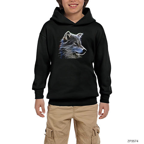 Aura Wolf Siyah Çocuk Kapşonlu Sweatshirt