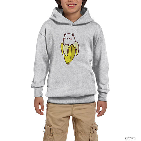 Anime Banana Gri Çocuk Kapşonlu Sweatshirt