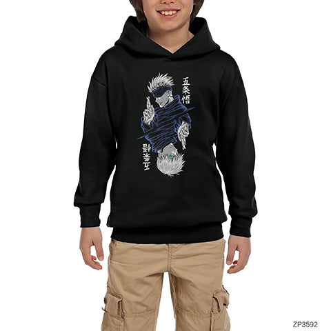 Gojo Satoru Jujutsu Siyah Çocuk Kapşonlu Sweatshirt