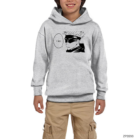 Gojou Satoru I See Gri Çocuk Kapşonlu Sweatshirt