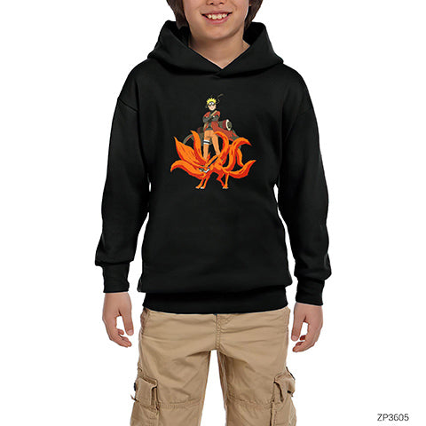 Naruto Kyubie Siyah Çocuk Kapşonlu Sweatshirt