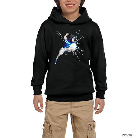 Naruto Uchia Sasuke Siyah Çocuk Kapşonlu Sweatshirt