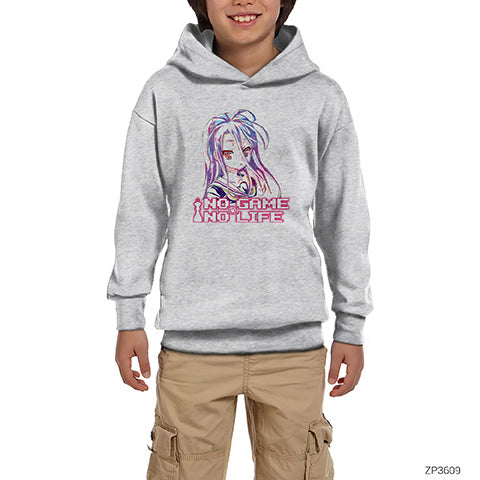 No Game No Life Shiro Gri Çocuk Kapşonlu Sweatshirt