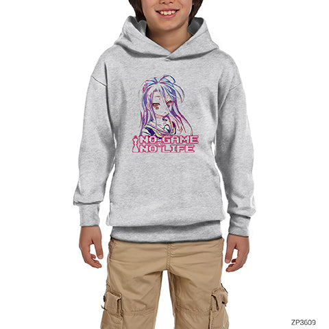 No Game No Life Shiro Gri Çocuk Kapşonlu Sweatshirt