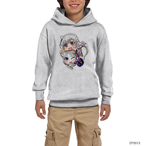 Re Zero Emilia and Pack Gri Çocuk Kapşonlu Sweatshirt