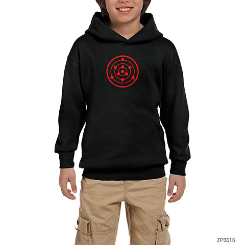 Rinne Sharingan Siyah Çocuk Kapşonlu Sweatshirt