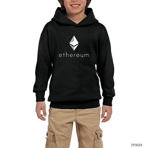 Ethereum Siyah Çocuk Kapşonlu Sweatshirt