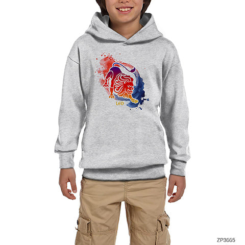 Aslan Burcu Splash Gri Çocuk Kapşonlu Sweatshirt