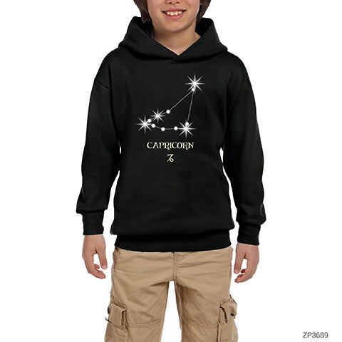 Oğlak Burcu Stars Siyah Çocuk Kapşonlu Sweatshirt