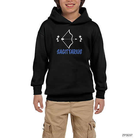 Yay Burcu Sagittarius Siyah Çocuk Kapşonlu Sweatshirt