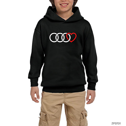 3 Audi Rings Hearth Siyah Çocuk Kapşonlu Sweatshirt